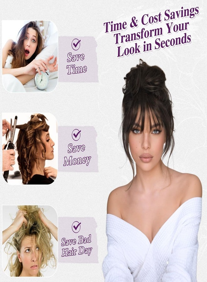 BARSDAR 2 PCS Dark Brown Messy Bun Hair Piece - Elastic Dark Brown Messy Hair Bun Scrunchies for Women - Thick Soft Synthetic Large Fluffy Donut Updo Hair Extensions Chignons Hairpieces Daily - Image 4